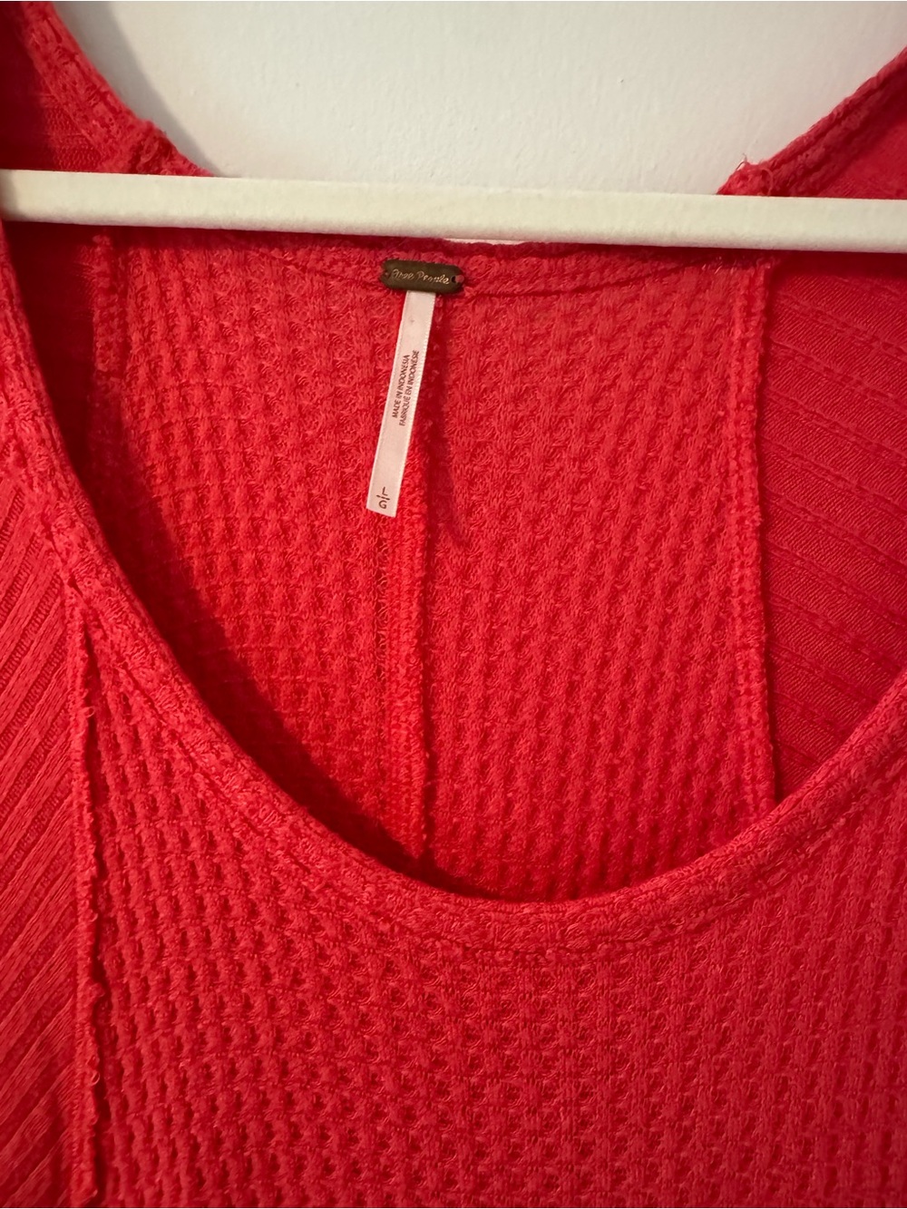 Free People Coral-Red Textured Scoop Neck Long Sleeve Tunic Dress